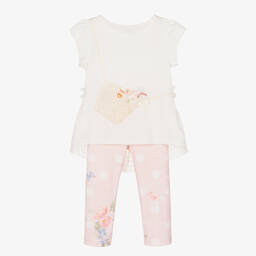 Lapin House-Girls Pink Cotton Floral Leggings Set | Childrensalon Outlet