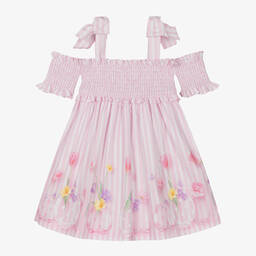 Lapin House-Girls Pink Cotton Floral & Stripe Dress | Childrensalon Outlet
