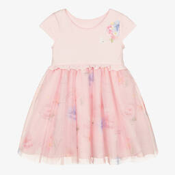 Lapin House-Girls Pink Cotton Jersey & Tulle Dress  | Childrensalon Outlet