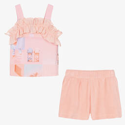 Lapin House-Girls Pink Cotton Towelling Shorts Set | Childrensalon Outlet