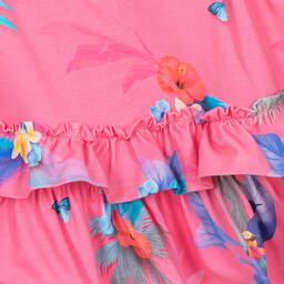 Lapin House-فستان قطن جيرسي لون زهري بطبعة ورود | Childrensalon Outlet