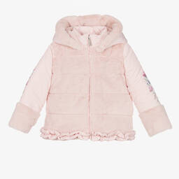 Lapin House-Girls Pink Faux Fur Hooded Coat | Childrensalon Outlet