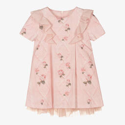 Lapin House-Girls Pink Floral Tulle Dress | Childrensalon Outlet