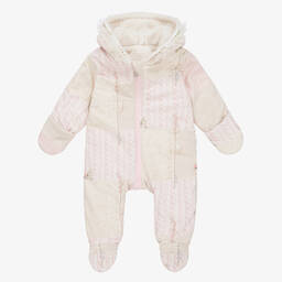 Lapin House-Girls Pink & Ivory Cotton Pramsuit | Childrensalon Outlet
