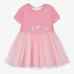 Lapin House-Girls Pink Knit & Tulle Floral Bird Dress | Childrensalon Outlet