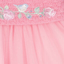Lapin House-Girls Pink Knit & Tulle Floral Bird Dress | Childrensalon Outlet