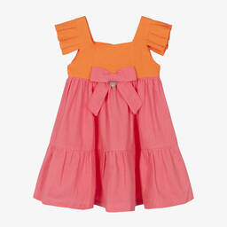 Lapin House-Girls Pink Linen Colourblock Dress | Childrensalon Outlet