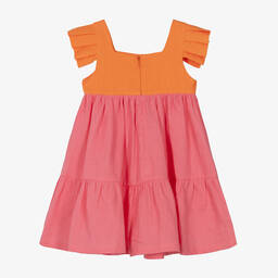 Lapin House-Girls Pink Linen Colourblock Dress | Childrensalon Outlet