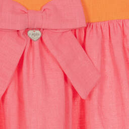 Lapin House-Girls Pink Linen Colourblock Dress | Childrensalon Outlet