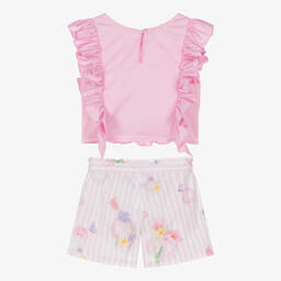 Lapin House-Girls Pink Stripe Floral Shorts Set | Childrensalon Outlet