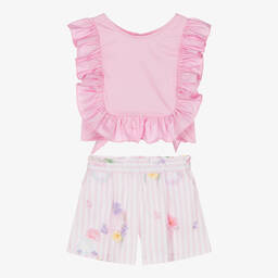Lapin House-Girls Pink Stripe Floral Shorts Set | Childrensalon Outlet