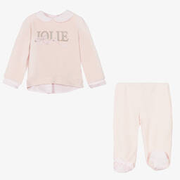 Lapin House-Girls Pink Velour Babygrow | Childrensalon Outlet