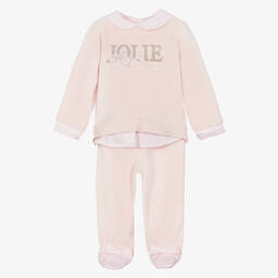 Lapin House-Girls Pink Velour Babygrow | Childrensalon Outlet