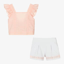 Lapin House-Girls Pink & White Cotton Shorts Set | Childrensalon Outlet