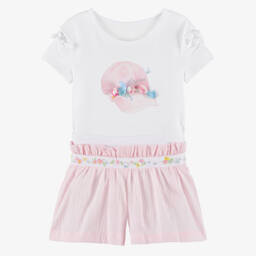 Lapin House-Футболка и шорты с цветочным узором розовые и белые для девочек | Childrensalon Outlet