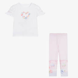 Lapin House-طقم ليغنغز قطن جيرسي لون زهري وأبيض للبنات | Childrensalon Outlet