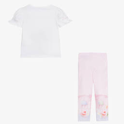 Lapin House-طقم ليغنغز قطن جيرسي لون زهري وأبيض للبنات | Childrensalon Outlet