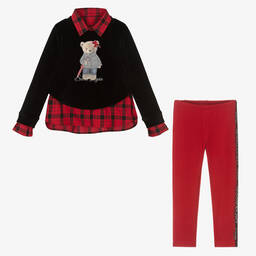 Lapin House-Красно-черный топ и красные легинсы для девочек | Childrensalon Outlet