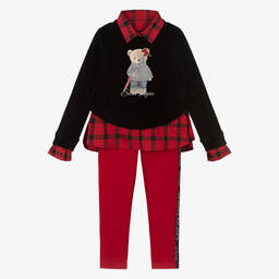 Lapin House-Красно-черный топ и красные легинсы для девочек | Childrensalon Outlet