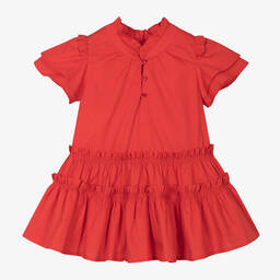 Lapin House-Girls Red Cotton Frill Dress | Childrensalon Outlet