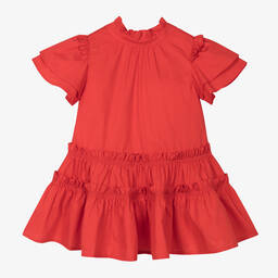 Lapin House-Girls Red Cotton Frill Dress | Childrensalon Outlet