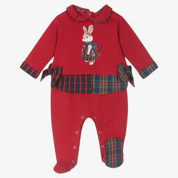 Lapin House-Girls Red Cotton Rabbit Babygrow | Childrensalon Outlet