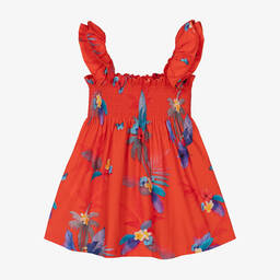 Lapin House-Girls Red Cotton Tropical Flowers Dress | Childrensalon Outlet