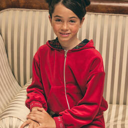 Lapin House-بدلة رياضية بوجهين قطن قطيفة لون أحمر للبنات | Childrensalon Outlet