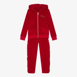 Lapin House-Girls Red Velour Tracksuit | Childrensalon Outlet