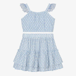 Lapin House-Girls Sky Blue Floral Skirt Ensemble | Childrensalon Outlet