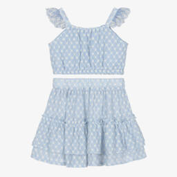 Lapin House-Girls Sky Blue Floral Skirt Ensemble | Childrensalon Outlet