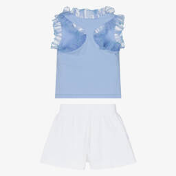 Lapin House-طقم تنورة شورت قطنية للبنات بلون السماء مع لمسات حريرية | Childrensalon Outlet
