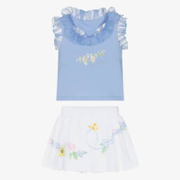 Lapin House-طقم تنورة شورت قطنية للبنات بلون السماء مع لمسات حريرية | Childrensalon Outlet