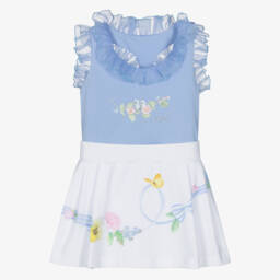 Lapin House-طقم تنورة شورت قطنية للبنات بلون السماء مع لمسات حريرية | Childrensalon Outlet