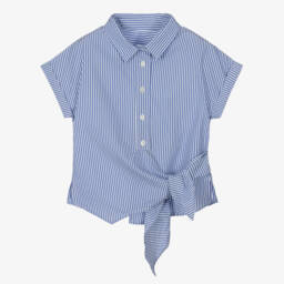 Lapin House-Мягкая голубая полосатая поплиновая блузка для девочек | Childrensalon Outlet