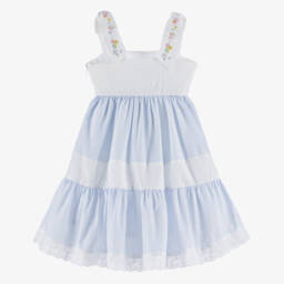 Lapin House-Girls Striped Blue Cotton Frock | Childrensalon Outlet
