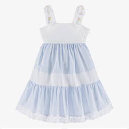 Lapin House-Girls Striped Blue Cotton Frock | Childrensalon Outlet