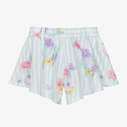 لابين هاوس-طقم شورت قطن جيرسي لون أبيض وأزرق أكوا للبنات | Childrensalon Outlet