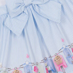 Lapin House-فستان أطفال بناتي قطن بوبلين لون أبيض وأزرق | Childrensalon Outlet
