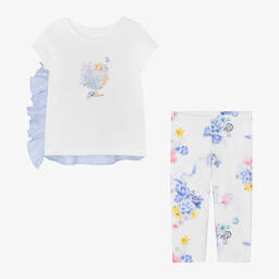 Lapin House-Girls White & Blue Cotton Leggings Set | Childrensalon Outlet