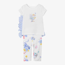 Lapin House-Girls White & Blue Cotton Leggings Set | Childrensalon Outlet