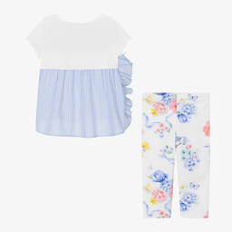 Lapin House-Girls White & Blue Cotton Leggings Set | Childrensalon Outlet