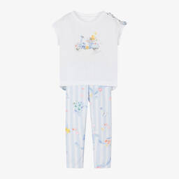Lapin House-Girls White & Blue Cotton Leggings Set | Childrensalon Outlet