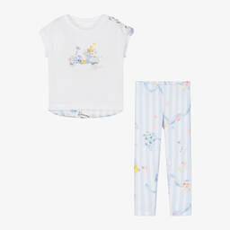 Lapin House-Girls White & Blue Cotton Leggings Set | Childrensalon Outlet