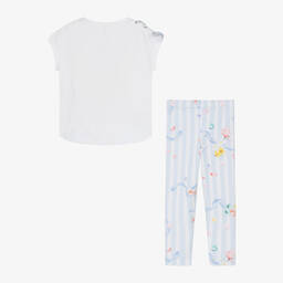 Lapin House-Girls White & Blue Cotton Leggings Set | Childrensalon Outlet