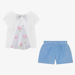 لابين هاوس-طقم شورت قطن جيرسي لون أبيض وأزرق للبنات | Childrensalon Outlet