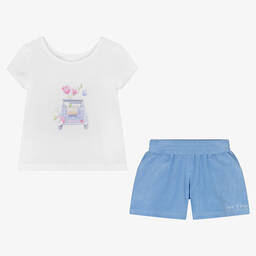 لابين هاوس-طقم شورت قطن جيرسي لون أبيض وأزرق للبنات | Childrensalon Outlet