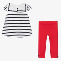 Lapin House-Бело-синий топ и красные легинсы | Childrensalon Outlet