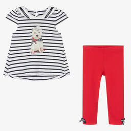 Lapin House-Бело-синий топ и красные легинсы | Childrensalon Outlet