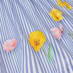 Lapin House-فستان مزيج قطن مقلم لون أبيض وأزرق | Childrensalon Outlet